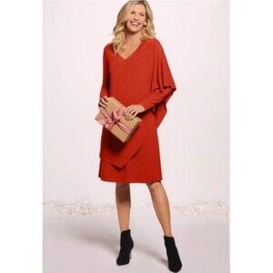 Soft Surroundings Marla Drape Dress Petite S Burnt Orange Overlay Lagenlook